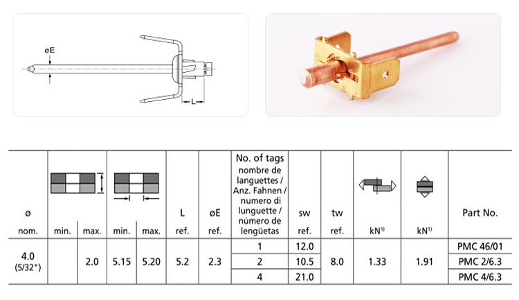 雙耳接地全銅抽芯鉚釘規(guī)格圖